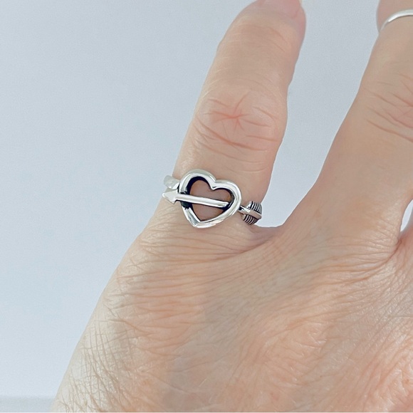 Sterling Silver Heart with Arrow Ring, Bow and Arrows, Promise Love Jewelry - Picture 9 of 13